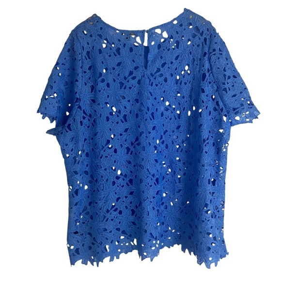 Lane Bryant Crochet Lace Short Sleeve Blouse Blue Floral Feminine Sz 26 Plus - Picture 9 of 10